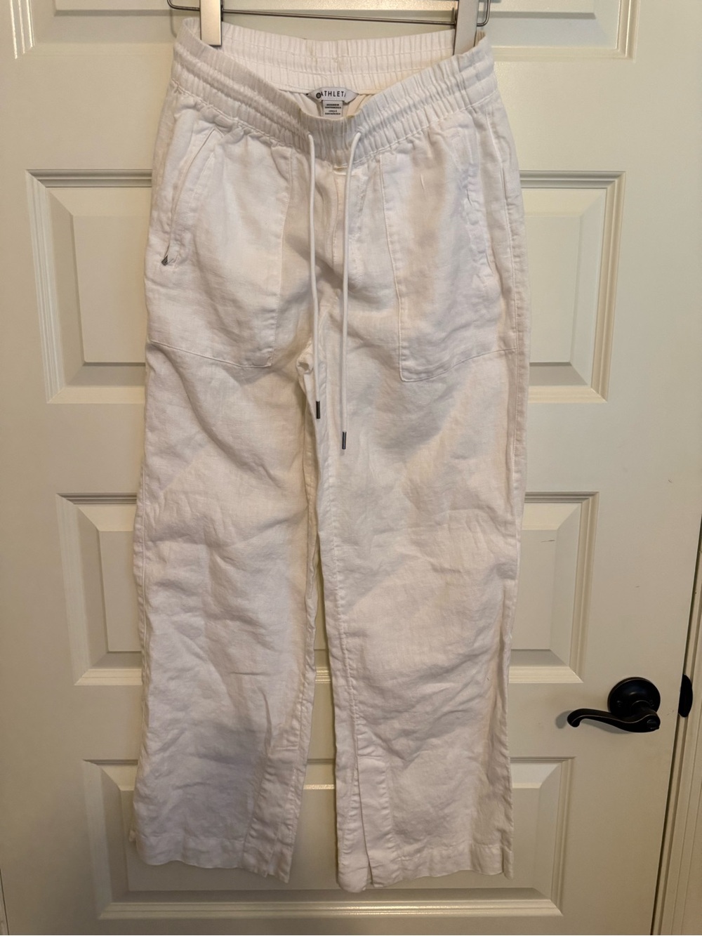 Athleta White Linen-Blend Drawstring Jogger Pants